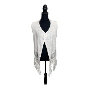 White Fringe Knit Vest Size S